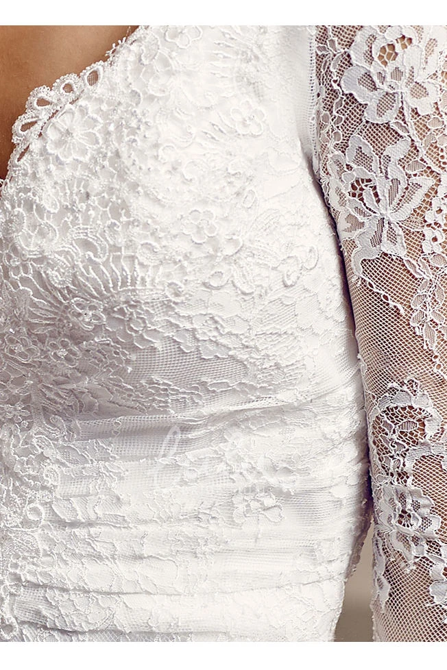 Long-Sleeve Lace V-Neck Wedding Dress with Train