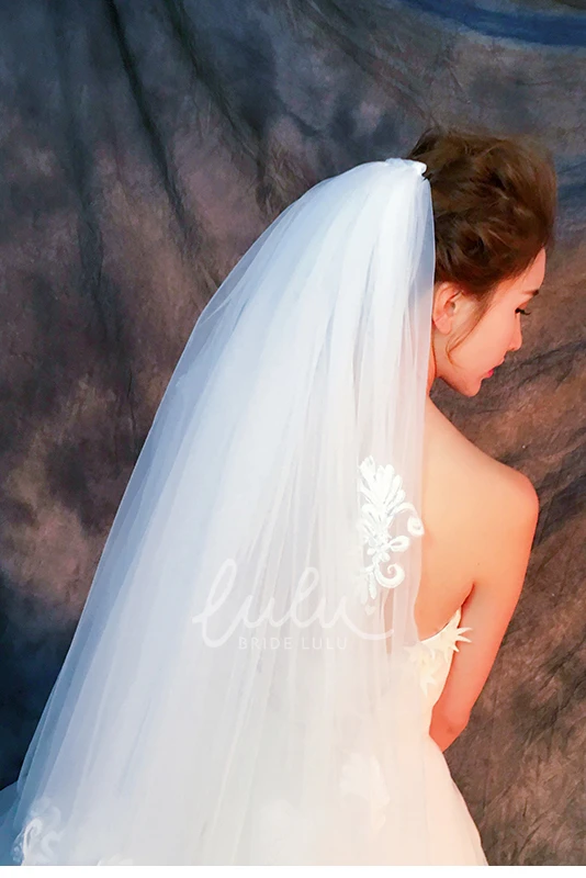 Applique Puffy Tulle Wedding Veil Short Style