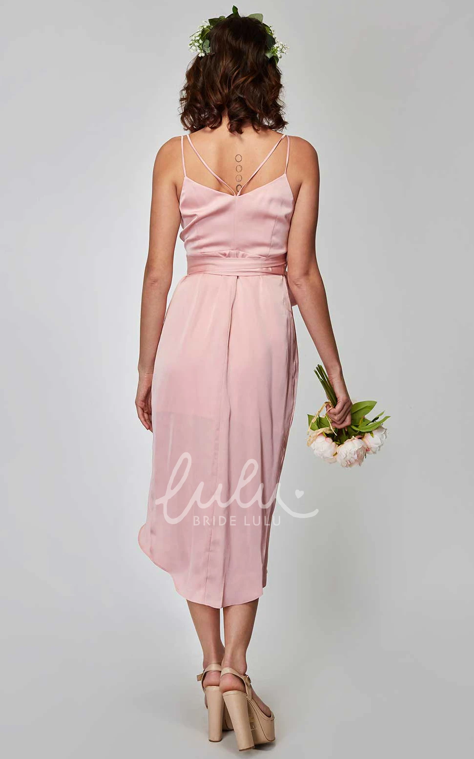 Spaghetti Straps Sheath Charmeuse Bridesmaid Dress with Split Front and Straps