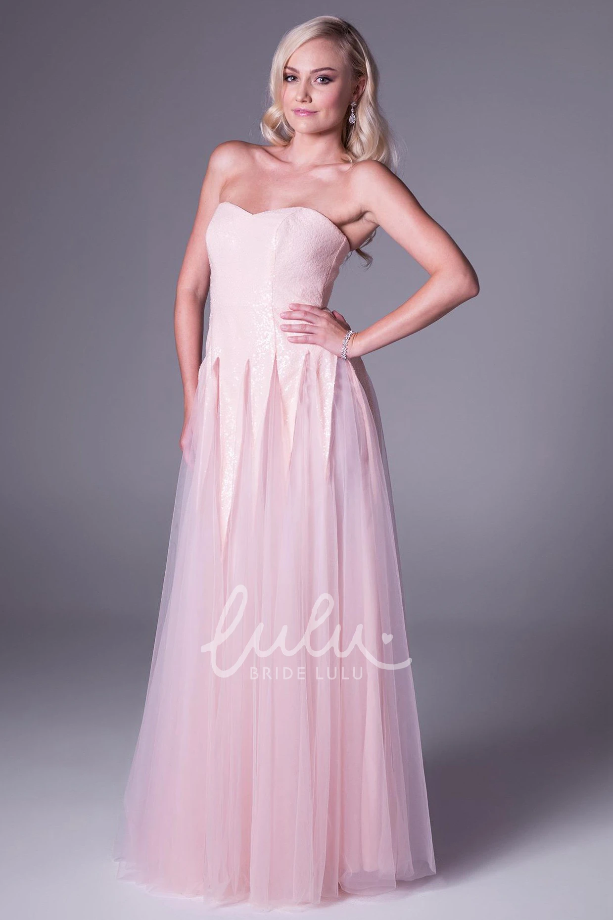 Strapless Tulle Prom Dress A-Line Floor-Length Formal Dress