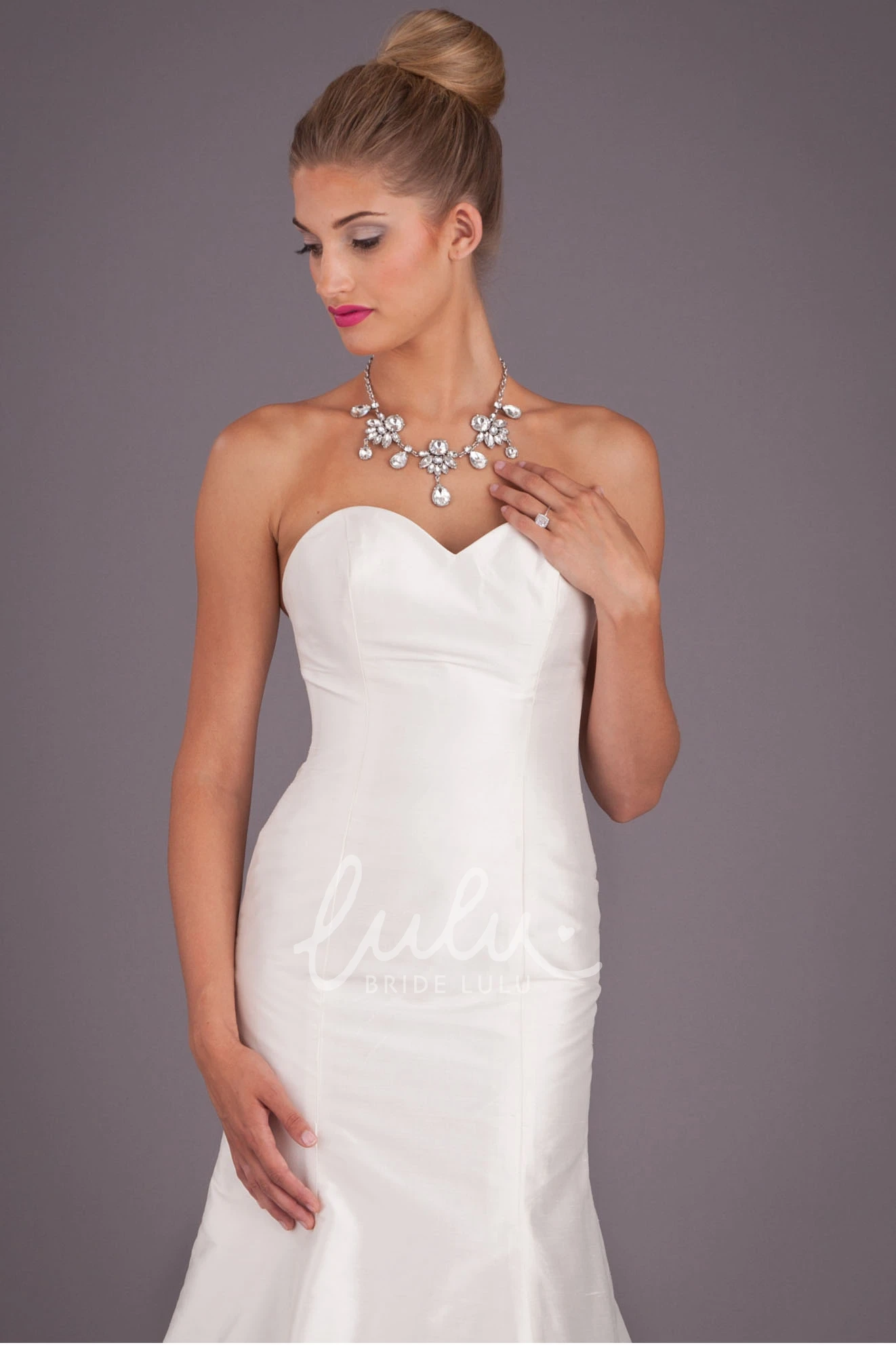 Satin Sweetheart Wedding Dress with Brush Train Long