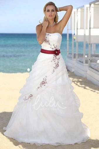 Organza Pick-Up Wedding Dress with Ruffles A-Line Strapless Flower