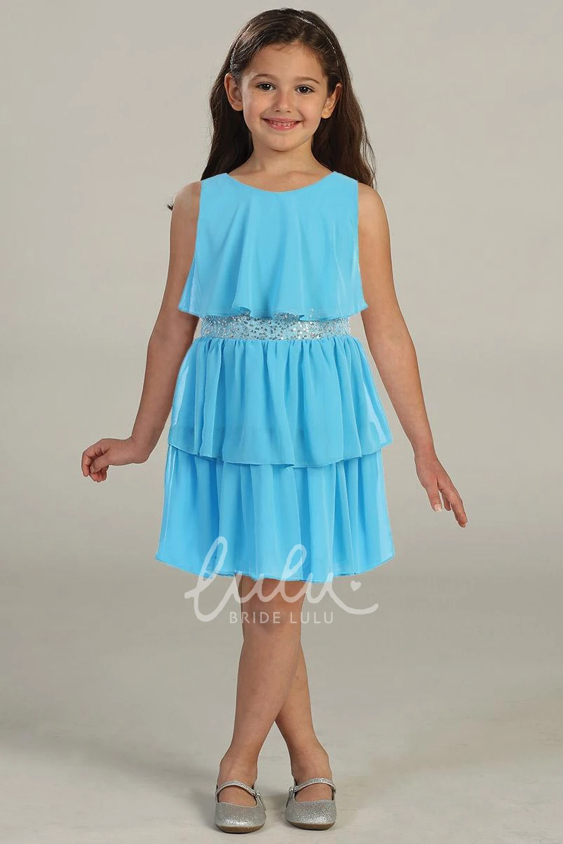 Chiffon Sequin Flower Girl Dress Knee-Length Women Flowy Unique Prom