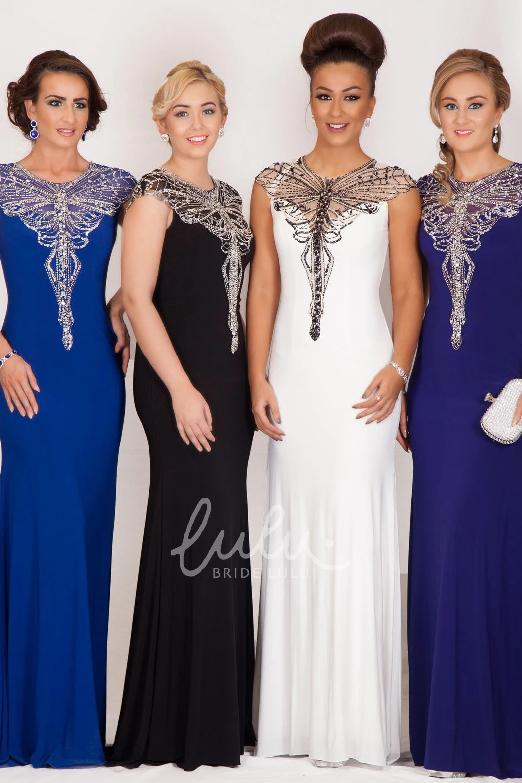 Cap-Sleeve Sheath Jersey Prom Dress with Beading Long