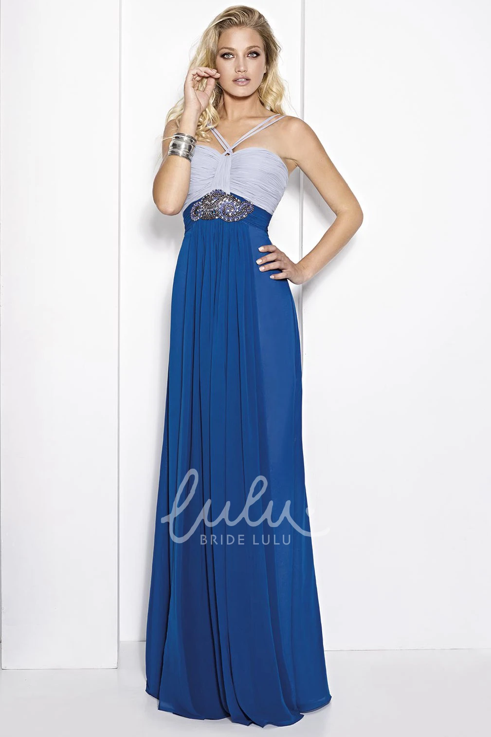 Chiffon Spaghetti Sheath Ruched Floor-Length Sleeveless Prom Dress with Waist Jewellery Flowy Prom Dress 2025