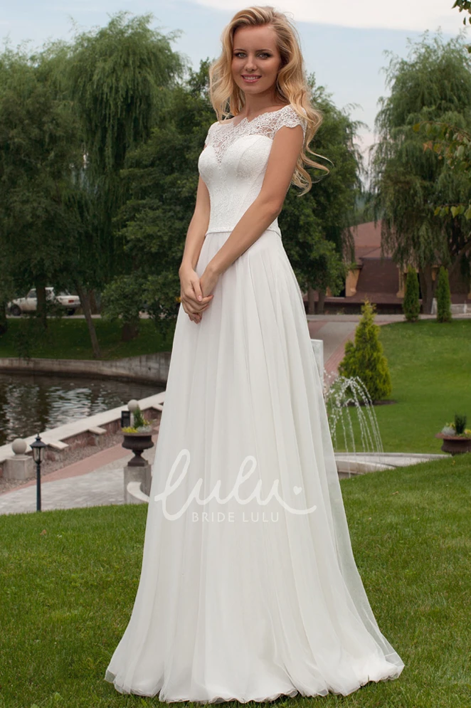 Chiffon Wedding Dress with Lace Sheath Long Pleated