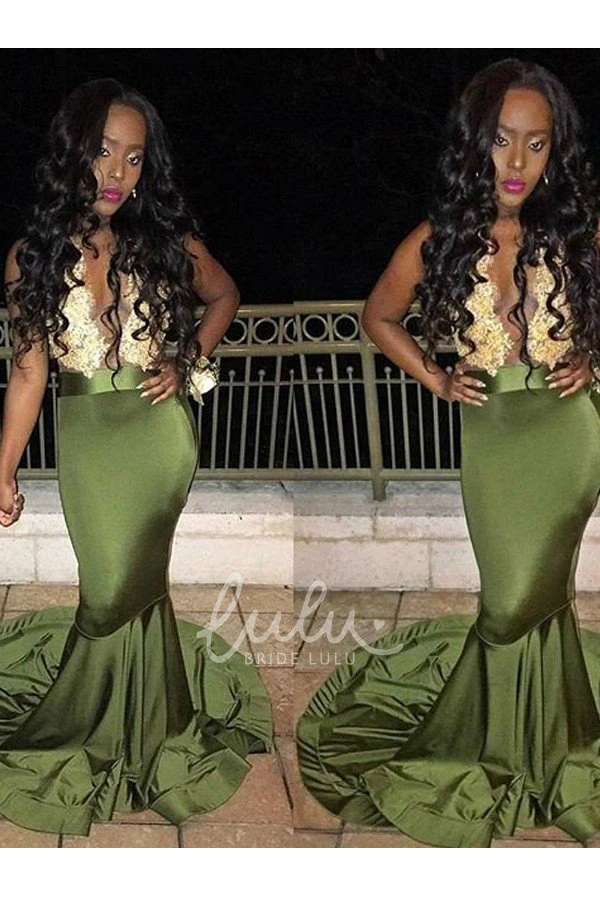 Scoop Satin Mermaid Trumpet Sleeveless Prom Dress Sweep Brush Train