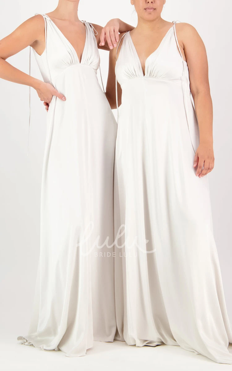 Casual Plunging Neckline A-line Bridesmaid Dress with Open Back Charmeuse & Unique