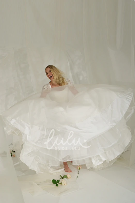 Lace Cap-Sleeve Tulle Wedding Dress with Court Train Elegant A-Line Style