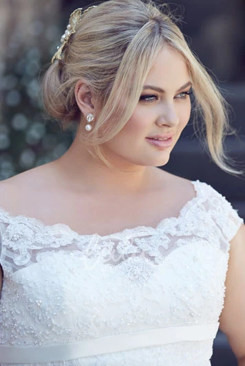 Lace-Up Plus Size Wedding Dress with Off-The-Shoulder Neckline Romantic Lace Details