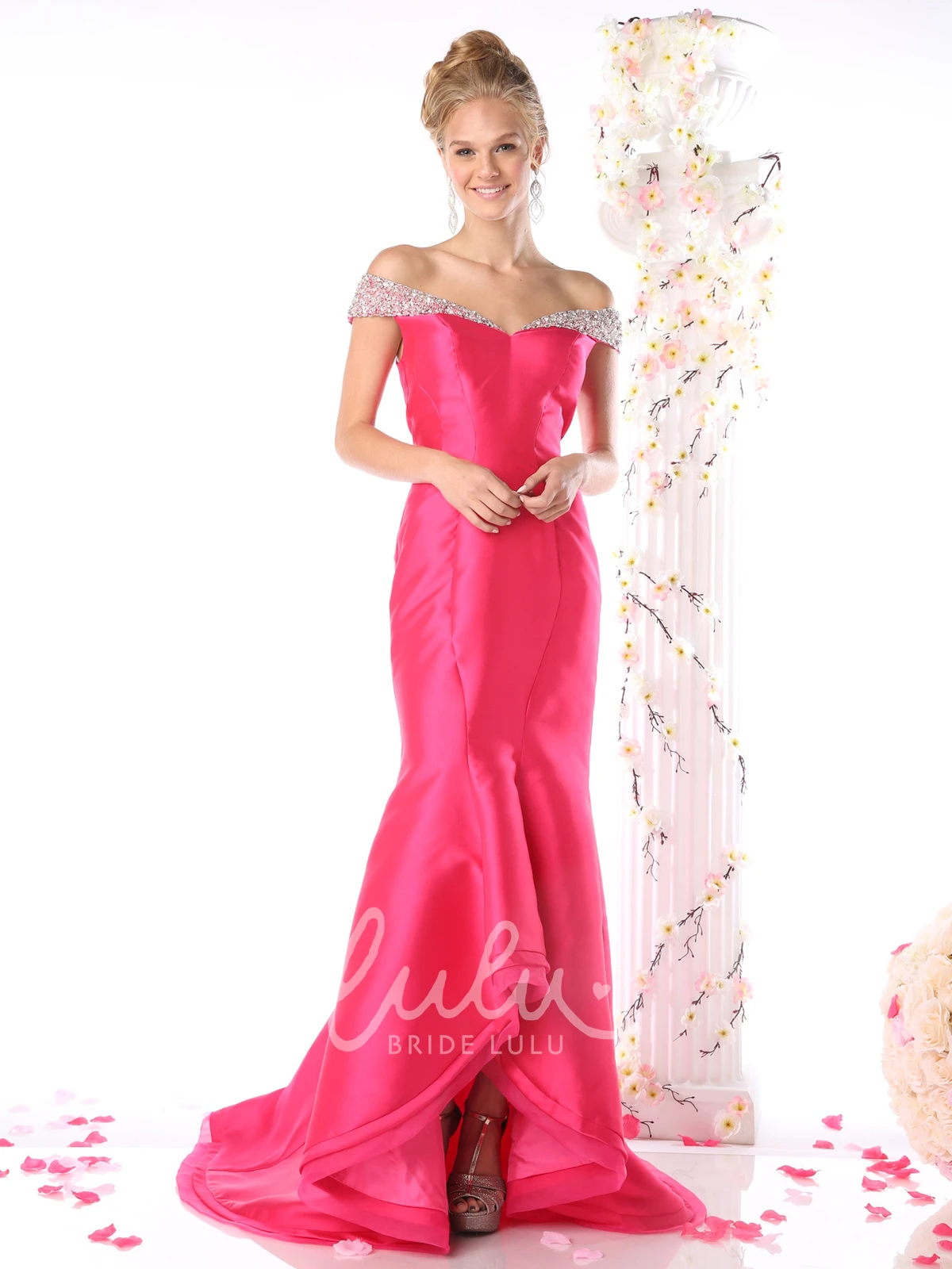Off-The-Shoulder Satin Trumpet Dress with Beading for Prom 2025
