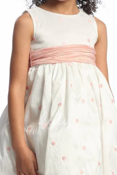 Embroidered Taffeta Floral Girl Dress Tea-Length Bridesmaid Dress