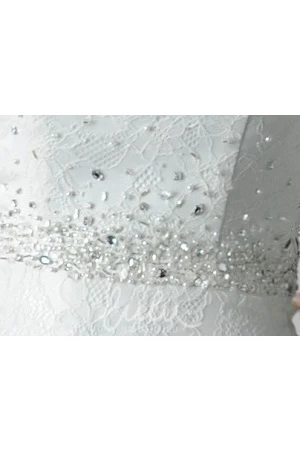 A-Line Lace Wedding Dress with Crystal Top and Back Button