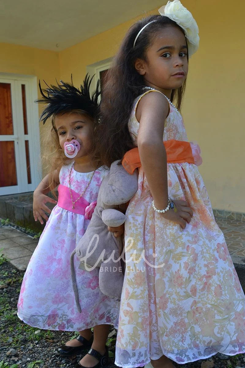 Organza Floral Flower Girl Dress Tea-Length