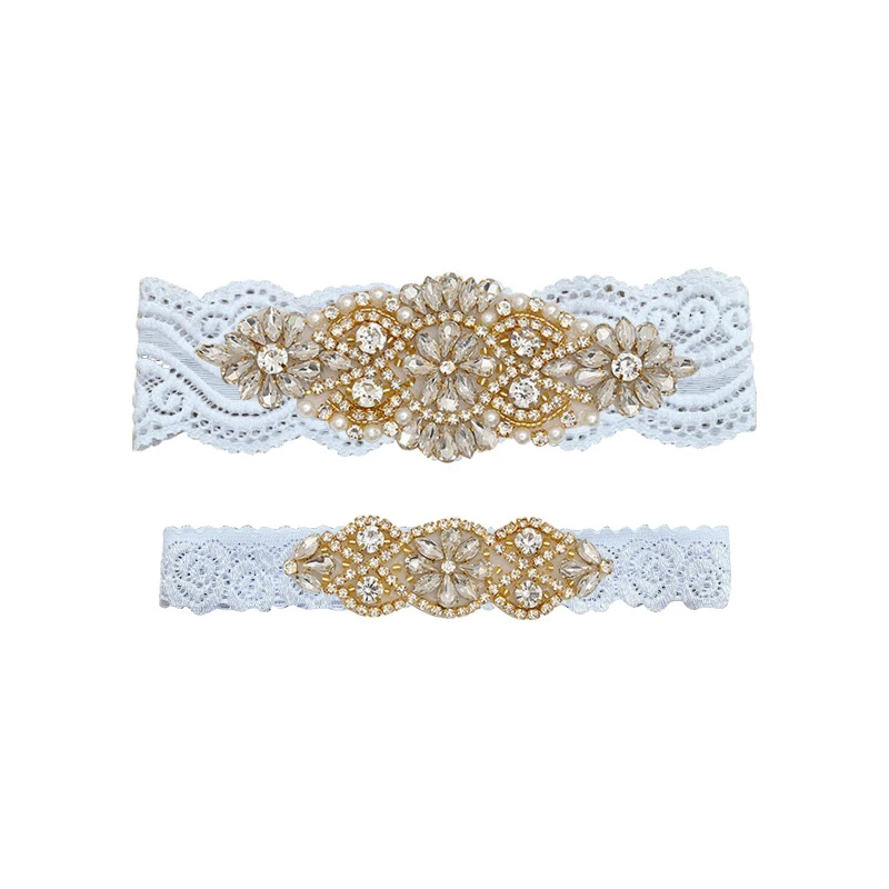 Latest Rhinestone Beaded Double Garters