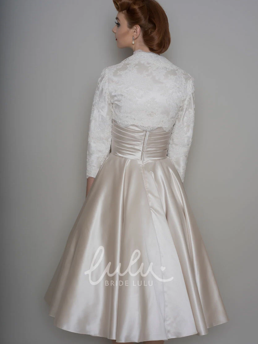 Midi A-Line Satin Wedding Dress with Cape and Sweetheart Neckline