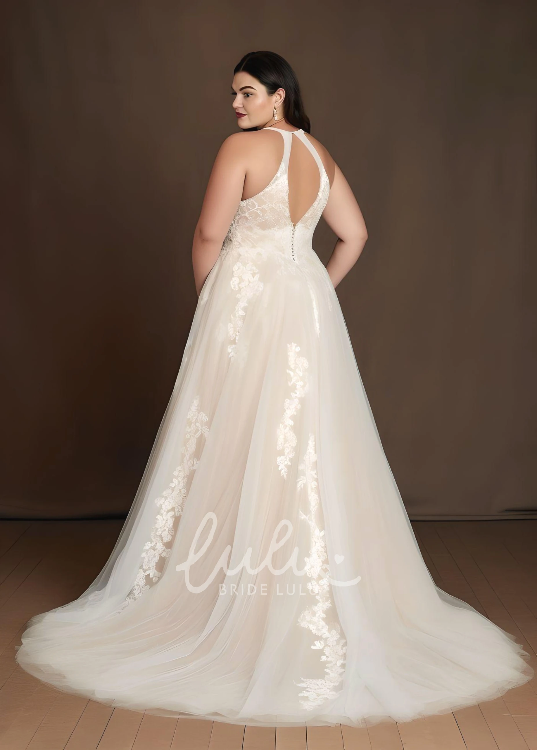 A-Line Lace Tulle Plus Size Wedding Dress Bohemian V-neck Romantic