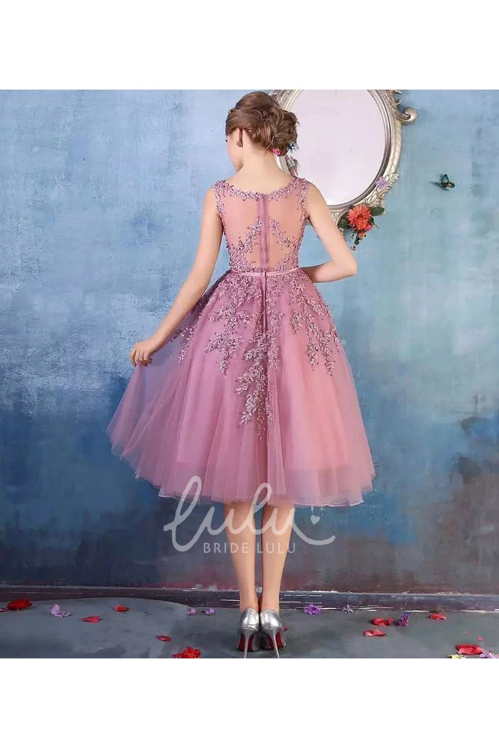Adorable A-Line Tulle Bridesmaid Dress with Appliques and Zipper Back