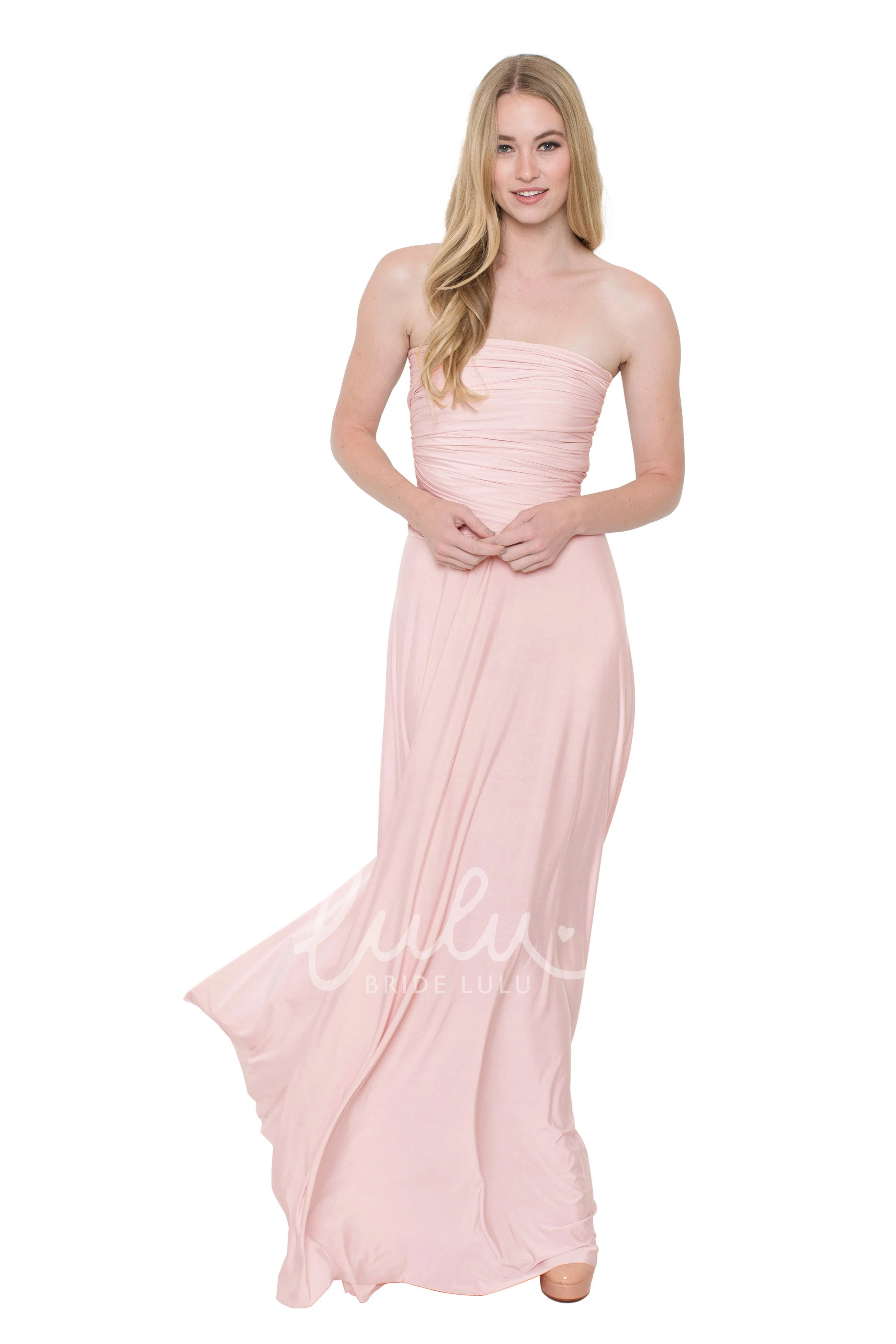 V-Neck Ruched Chiffon Bridesmaid Dress Floor-Length Sleeveless Convertible Multi-Color