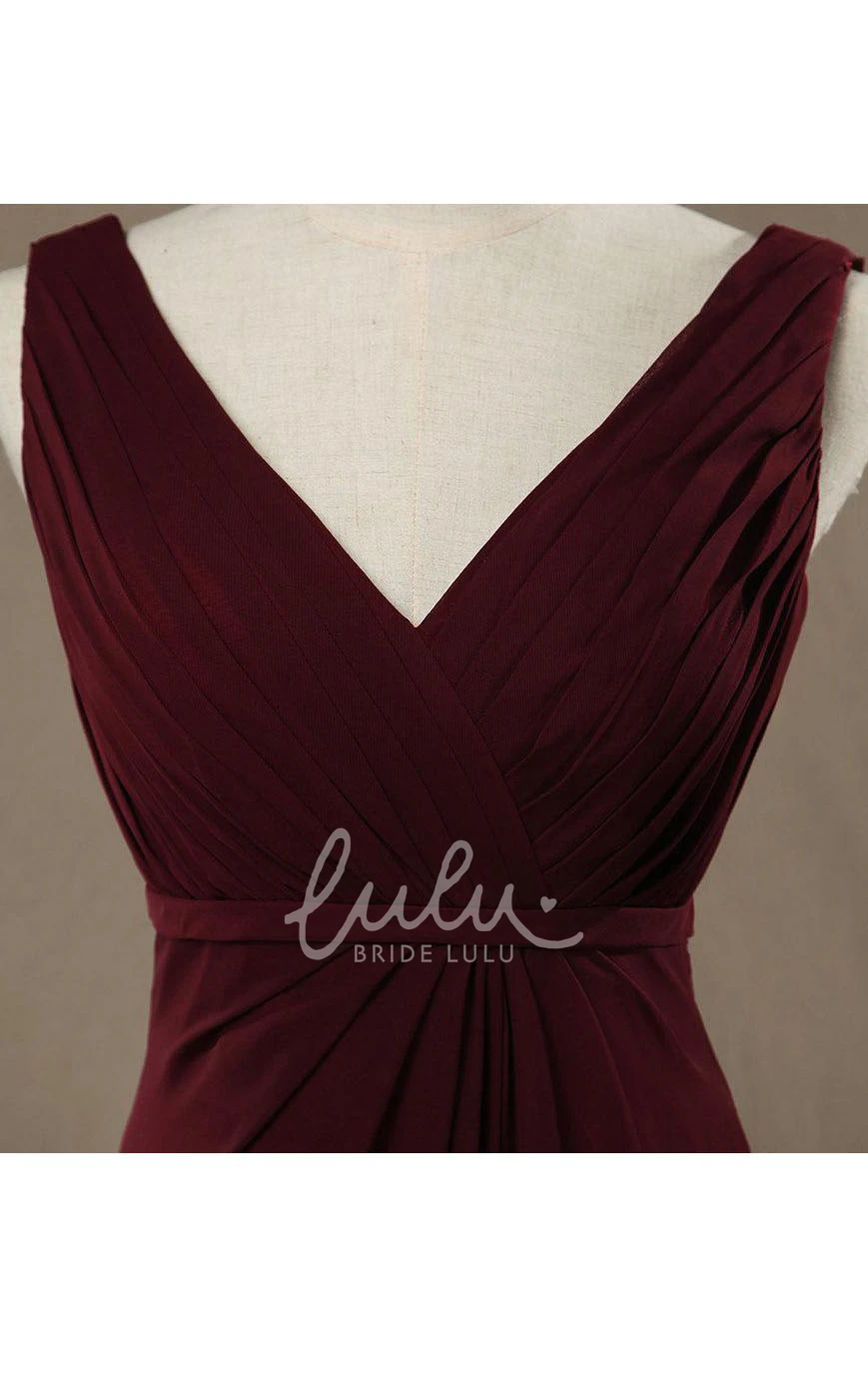 Burgundy V-neck Bridesmaid Dress with Elegant Design