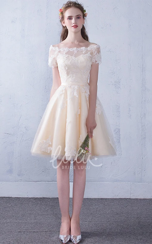 Lace Tulle Off-the-shoulder Knee-length Prom Dress With Appliques