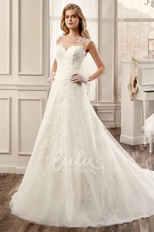 Illusive Back V-Neck A-Line Wedding Dress with Brush Train