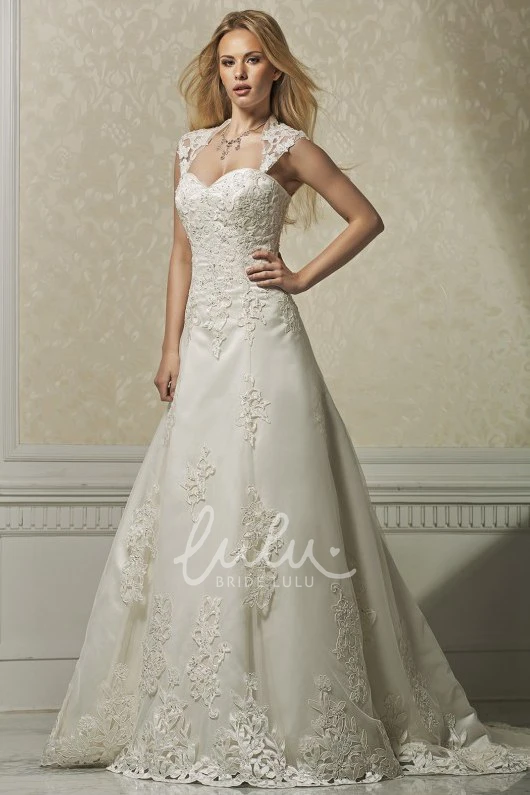 Long Sleeveless Satin&Lace Sweetheart A-Line Wedding Dress