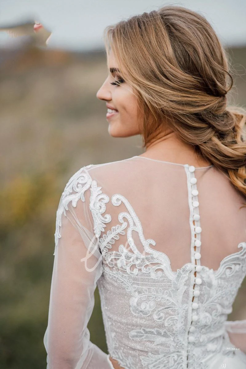 Glamorous Bohemian Lace Two Piece Tulle Wedding Dress with Appliques Classy Bridal Gown