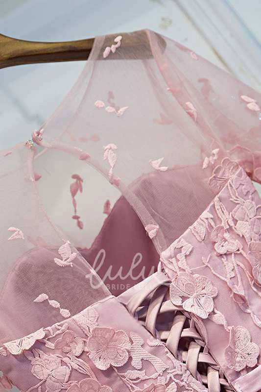 A-Line Lace Dress Half Sleeve Scoop Neck with Sash