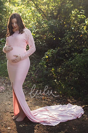 Empire Maternity Dress with Mermaid Trumpet Court Train and Long Sleeves