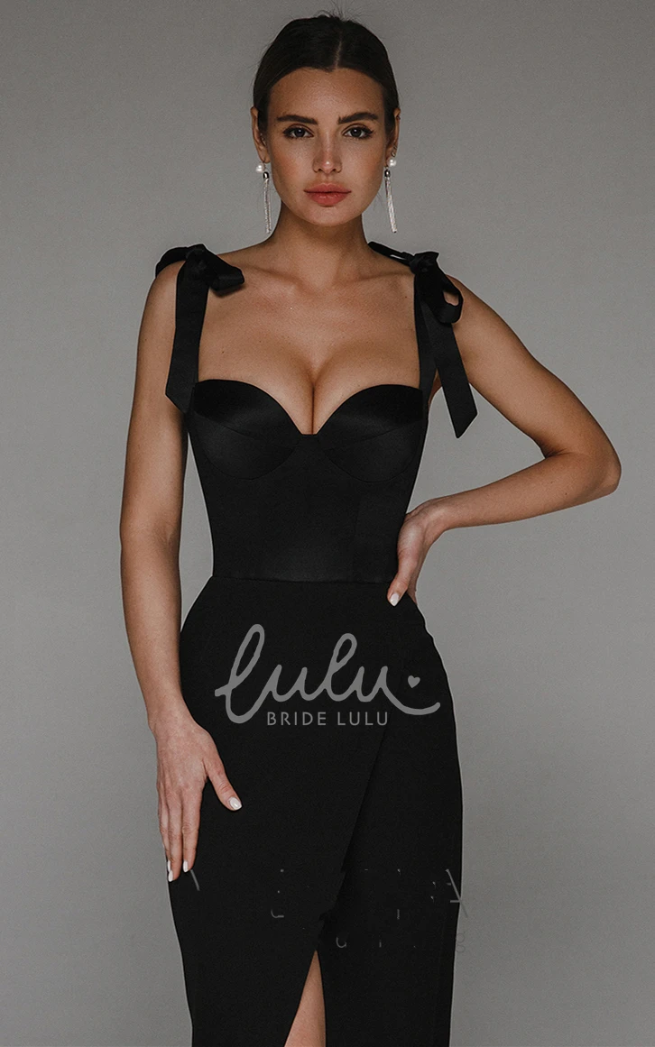 Sweetheart Satin Tea-length Evening Dress with Front Split Elegant Satin Evening Dress