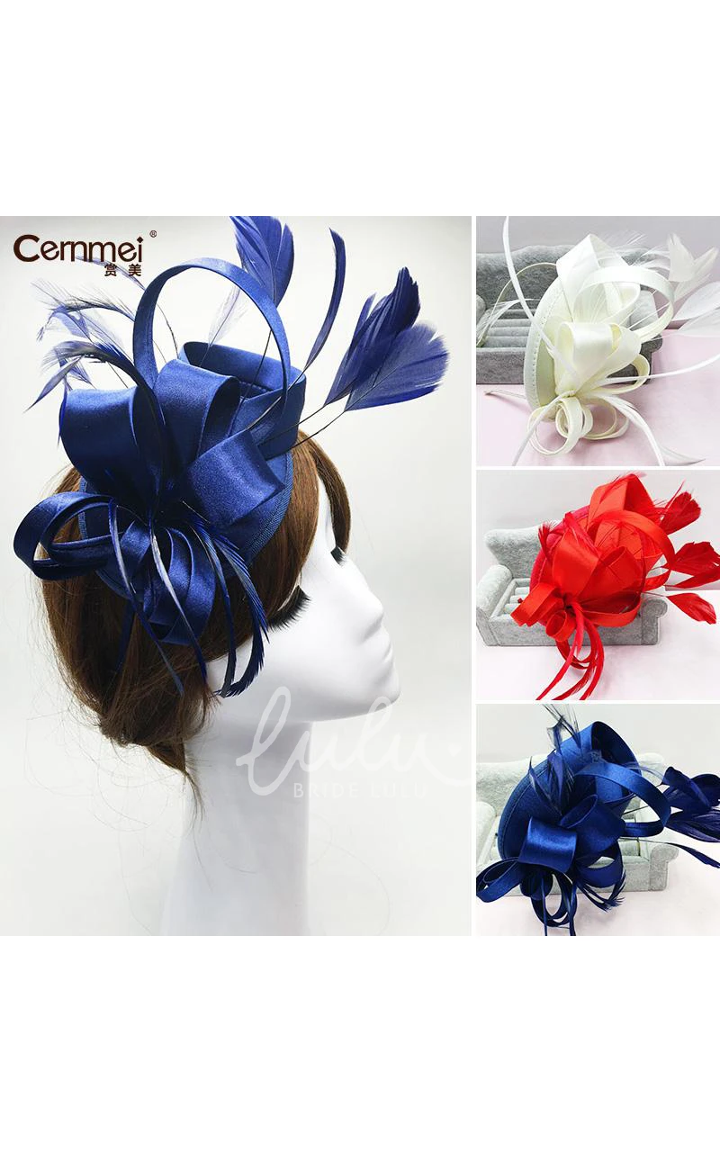 Europe Sapphire Blue Satin Hair Band Bridal Wedding Dress with Red Headdress