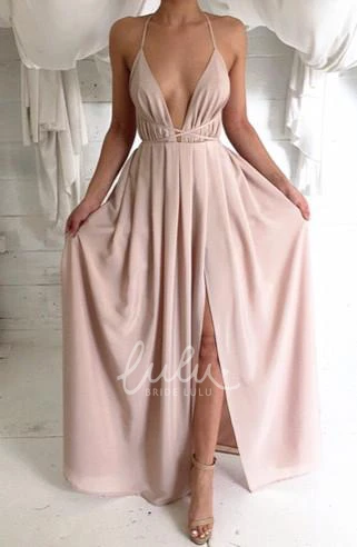 V-neck Spaghetti Strap Prom Dress with Front Split and Sexy Style
