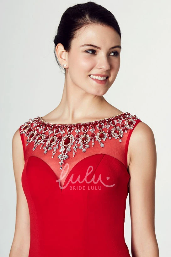 Sleeveless Beaded Bateau Neck Jersey Prom Dress with Brush Train Elegant Prom Dress 2025