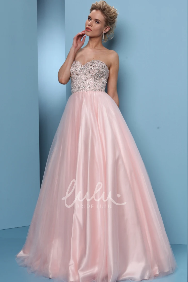 Beaded Sweetheart Tulle&Satin Ball Gown Prom Dress Floor-Length