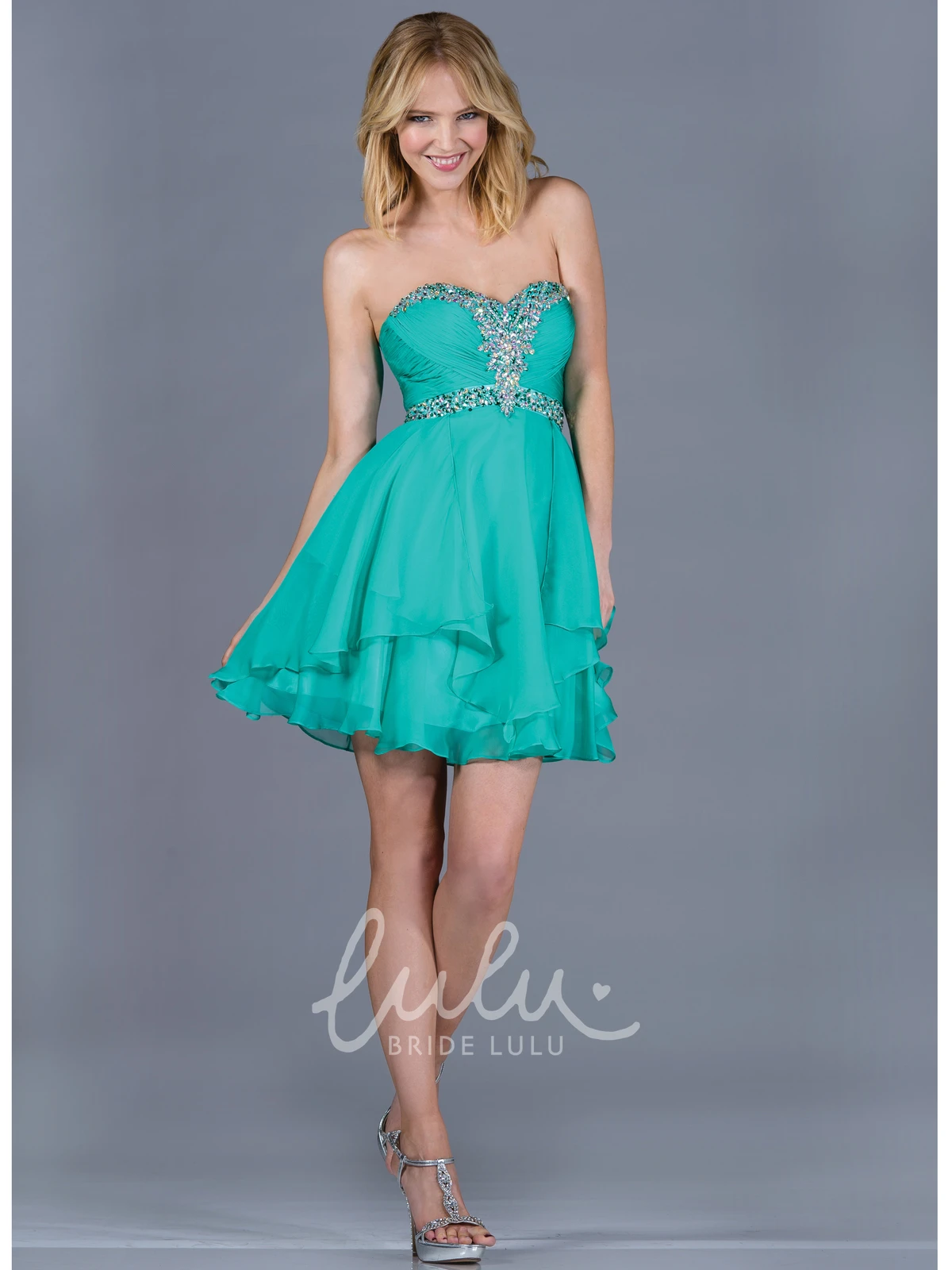 Short Sweetheart Chiffon A-Line Dress with Beading and Draping Prom Dress