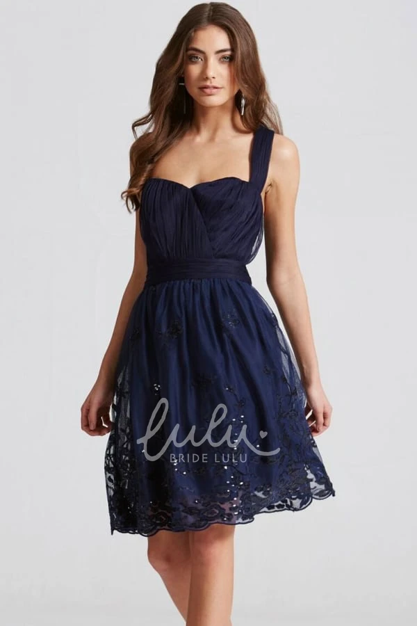 Strapped Tulle Bridesmaid Dress with Sleeveless Design and Applique Detail