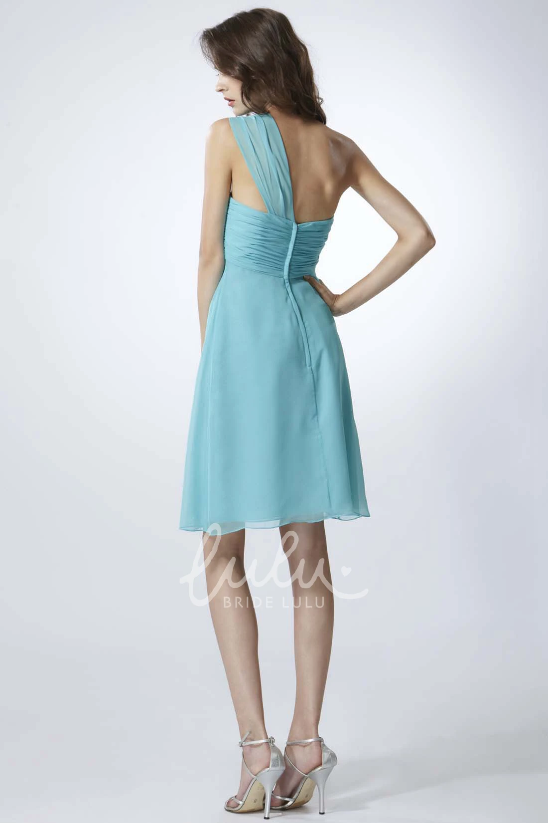 One-Shoulder Ruched A-Line Chiffon Bridesmaid Dress Short Length