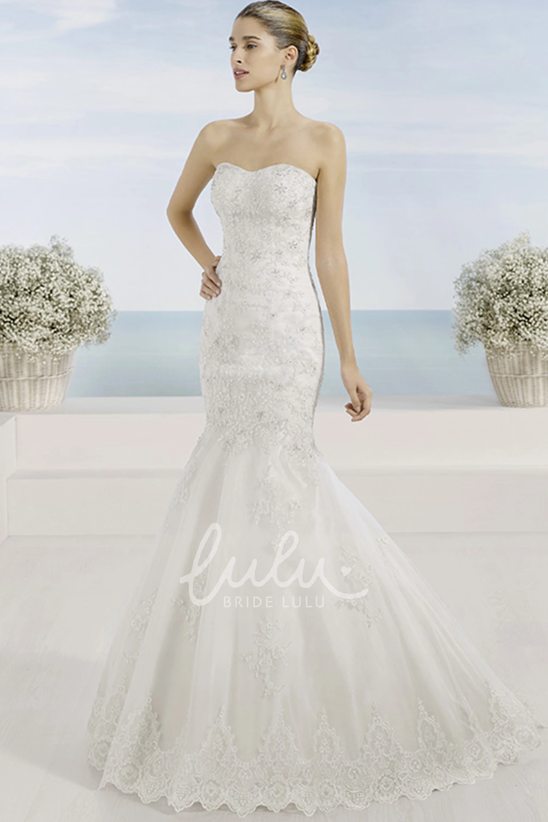 Mermaid Lace Wedding Dress with Strapless Neckline and Illusion Modern Bridal Gown