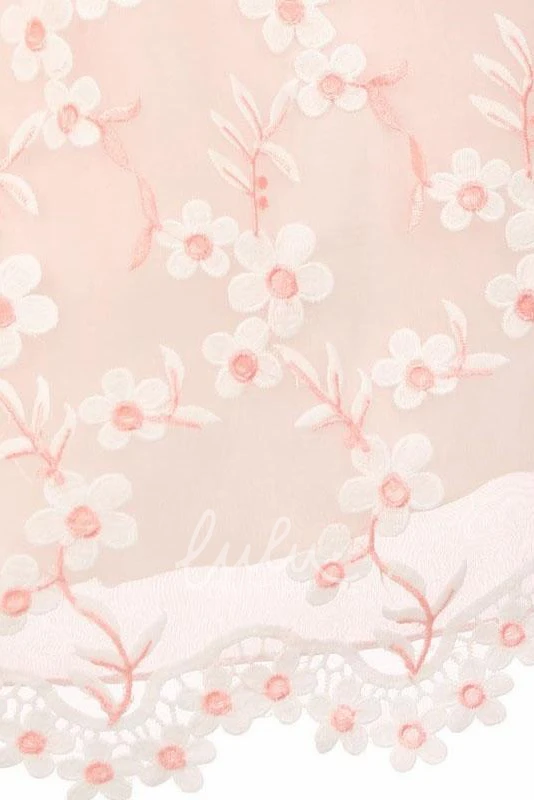 Beaded Lace and Organza Flower Girl Dress with Ribbon Tea-Length