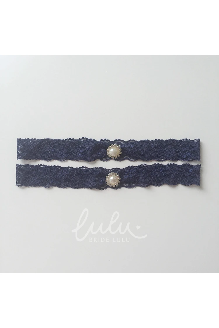 White Beaded Blue Lace Two-Piece Garter Set Wedding Dress Accessory