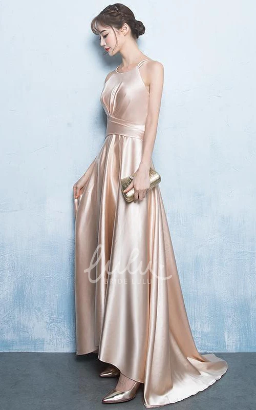 Sleeveless Satin A-Line Formal Dress with Cross Back and Criss Cross Bridesmaid Dress