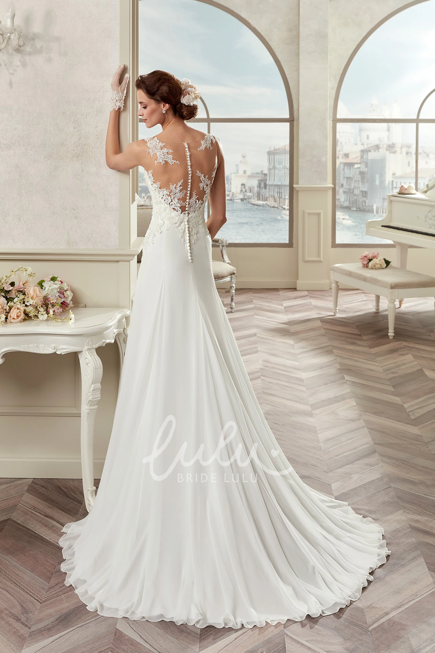Sweetheart Satin Wedding Dress with Lace Bodice and Detachable Train