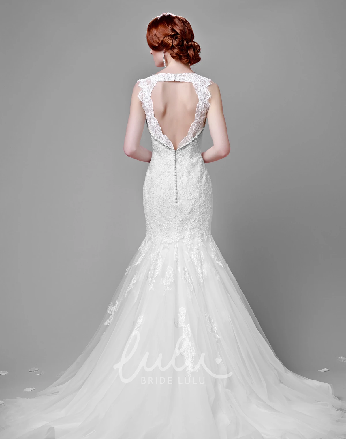 Mermaid Lace Wedding Dress with Beadwork and Tulle Skirt Unique Bridal Gown