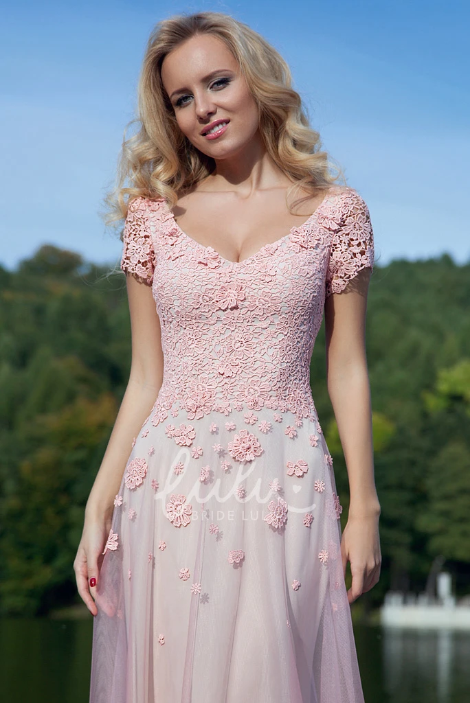 Appliqued V-Neck Sheath Tulle Prom Dress Long & Classy