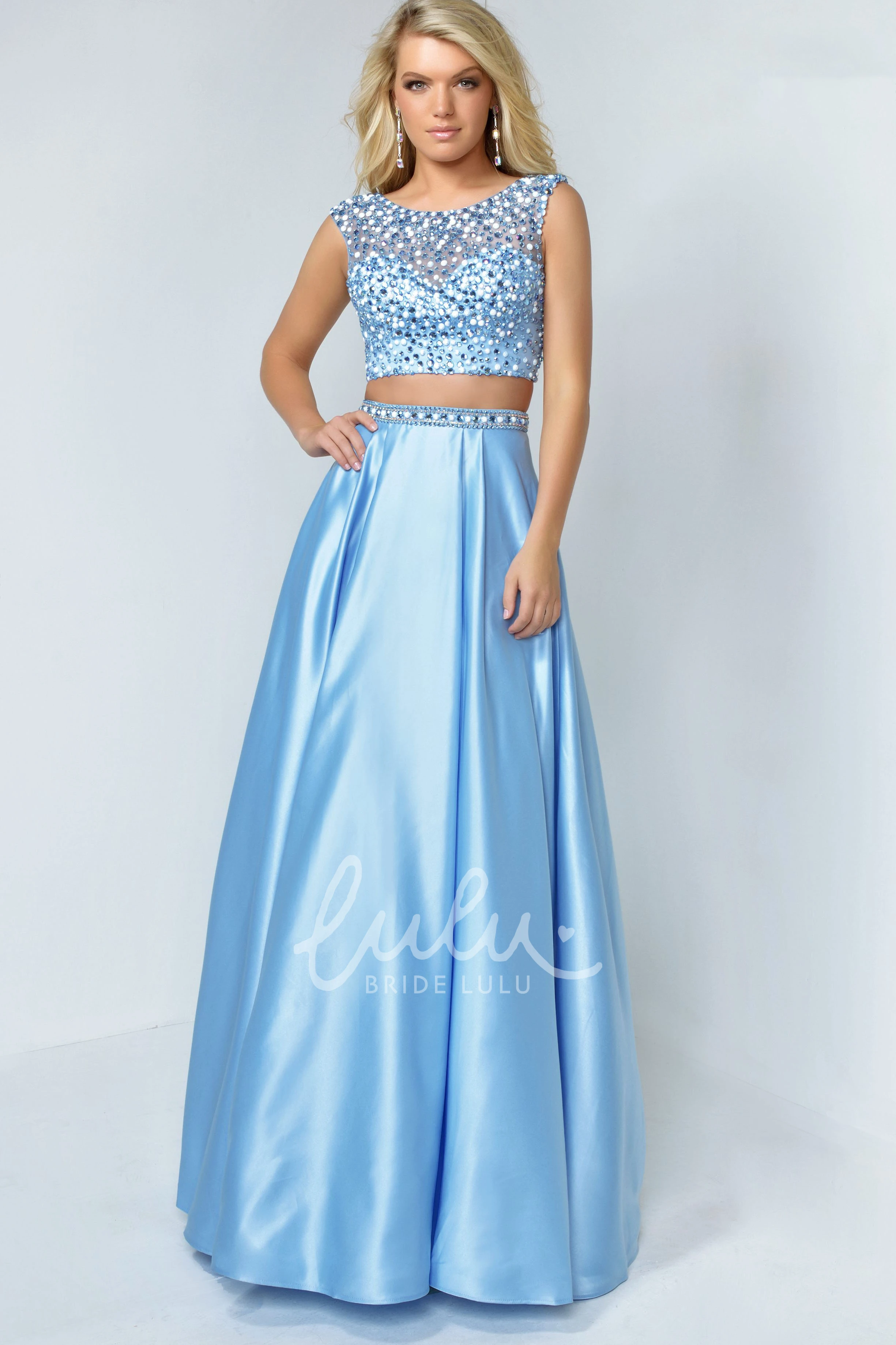 Sequin A-Line Satin Dress with Low-V Back and Sleeveless Design