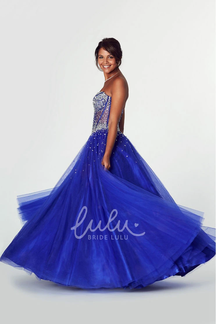 Beaded Tulle Strapless A-Line Prom Dress with Lace-Up Back