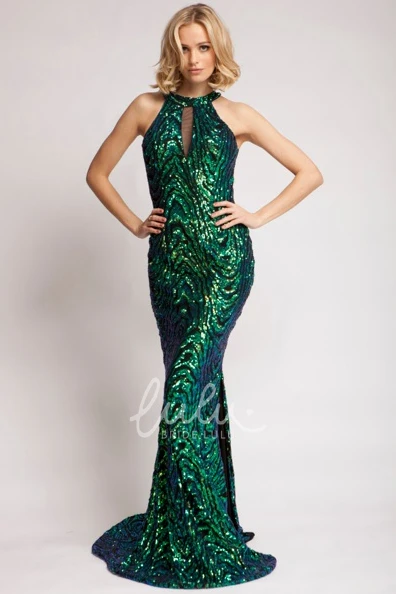 High-Neck Sequin Sleeveless Sheath Prom Dress 2025