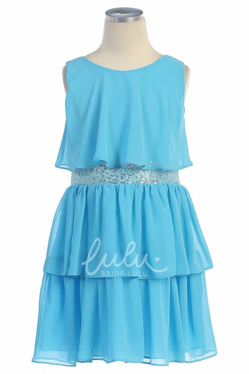 Chiffon Sequin Flower Girl Dress Knee-Length Women Flowy Unique Prom