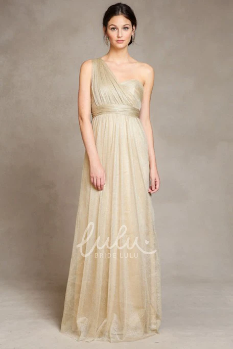 Empire V-Neck Tulle Bridesmaid Dress with Straps and Draping Sleeveless Bow Detail